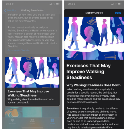 إعداد خاصية Walking Steadiness واستخدامها على iPhone